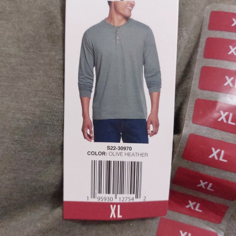 NWT. Weatherproof Mens XL Olive Heather Brushed Jersey Long Sleeve Henley Shirt - Picture 2 of 3